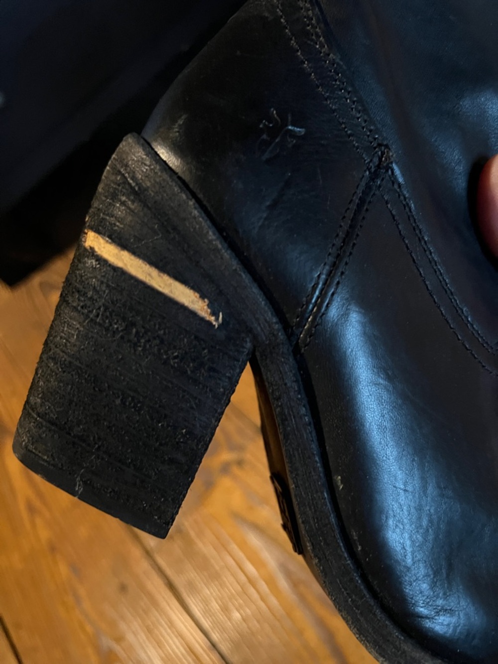 Frye Black Leather Mid-Calf Block Heel Boots - Picture 6 of 7